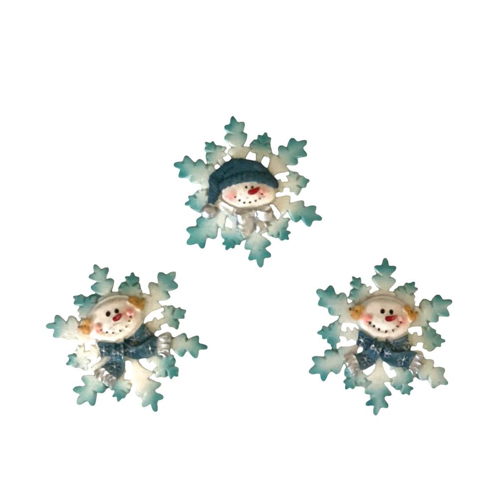 Snowflake Ornament With Snowman Head Scarf Set of 3 Resin